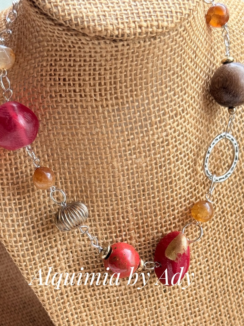 Fall + ULTRA BIG + Amber Agate mix beaded necklace